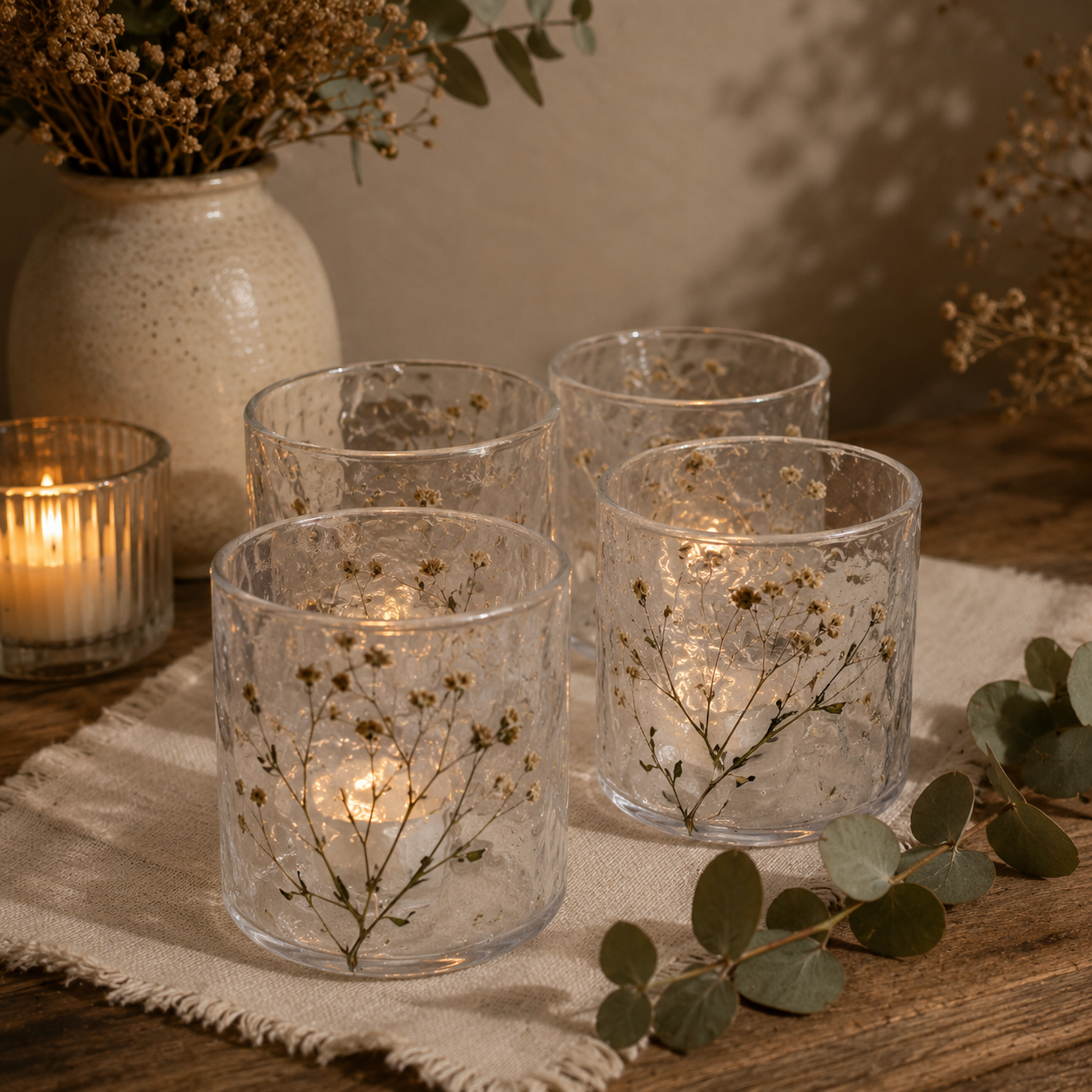 Ljuslyktor i Naturligt Blommigt Glas