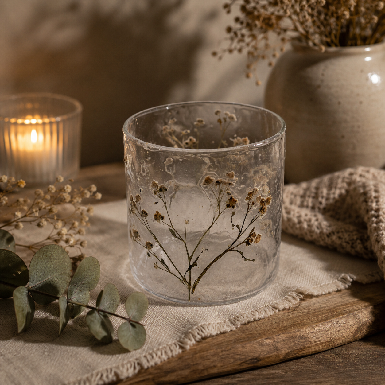 Ljuslyktor i Naturligt Blommigt Glas