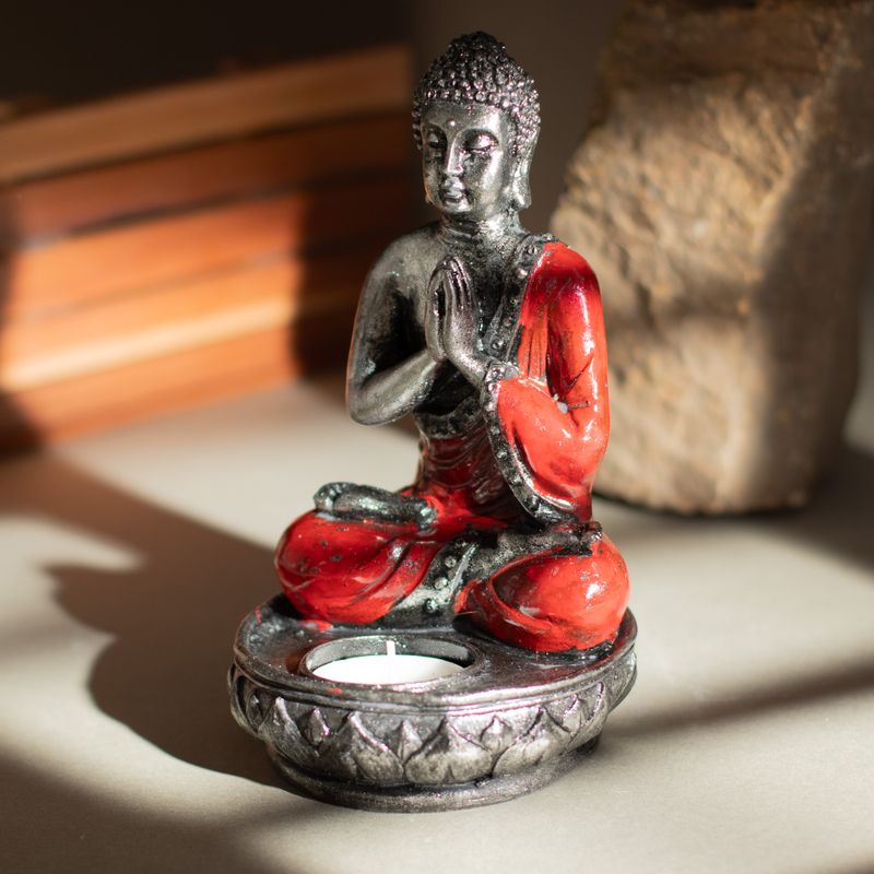 Buddha ljusstake - röd - medium