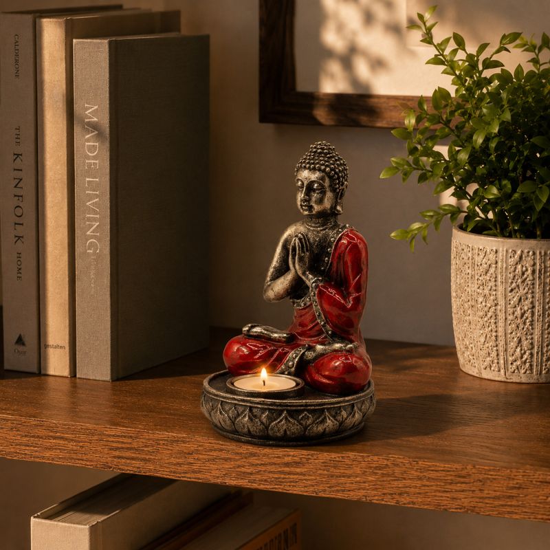 Buddha ljusstake - röd - medium