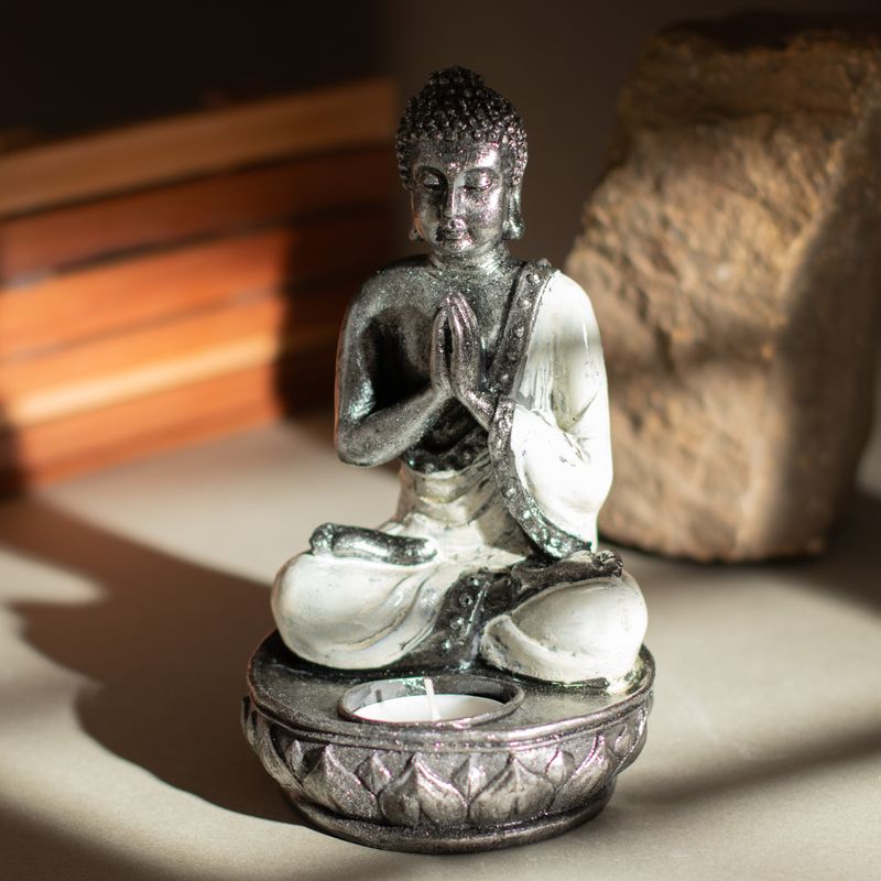 Buddha-ljusstake - Vit - Medel