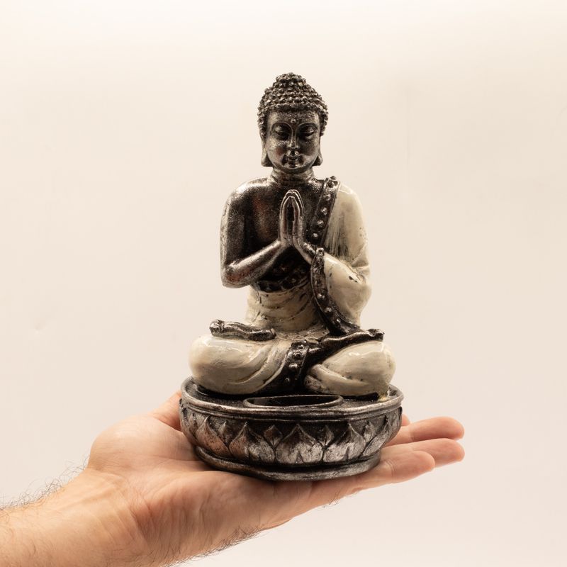 Buddha-ljusstake - Vit - Medel