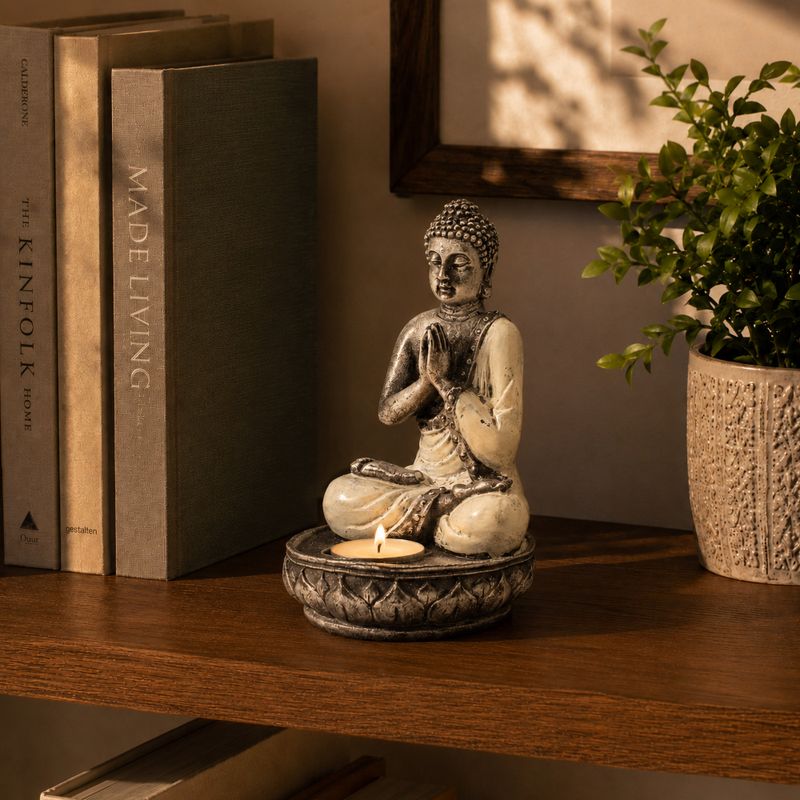 Buddha-ljusstake - Vit - Medel