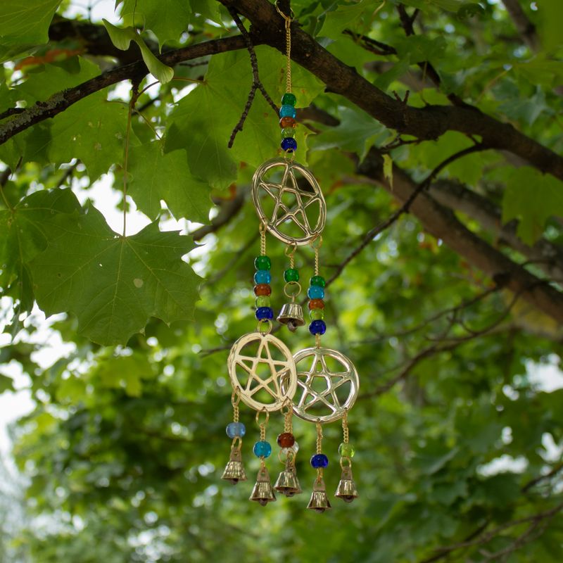 indiska klockor - mässing Tri-Pentagram - 7 klockor - 9,5x32 cm