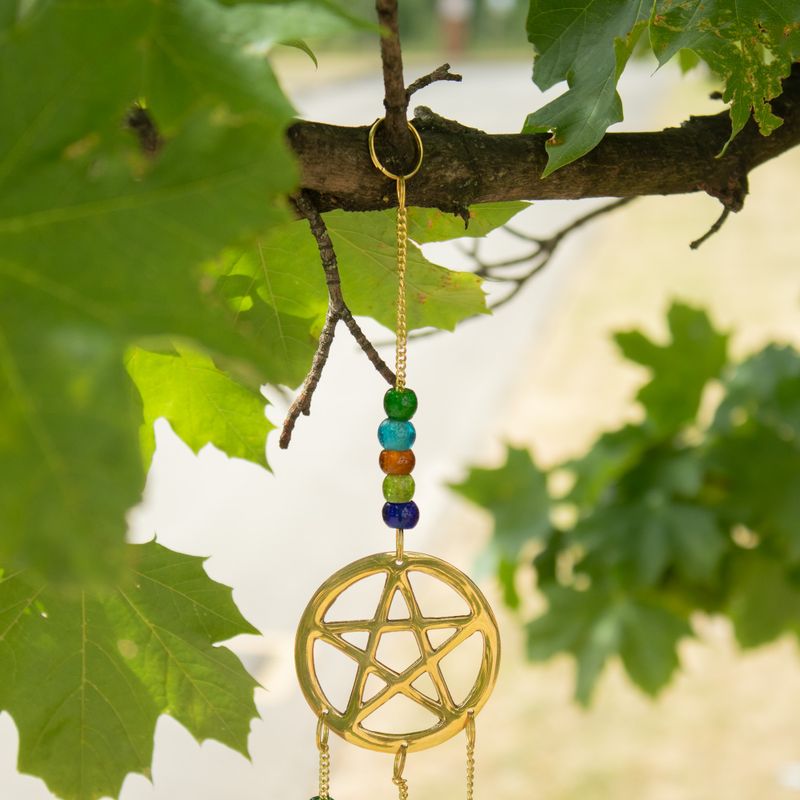 indiska klockor - mässing Tri-Pentagram - 7 klockor - 9,5x32 cm