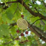 Indiska vindklockor - Mässingens Livets blomma med Rudraksha-pärlor - 3 klockor - 6x27cm