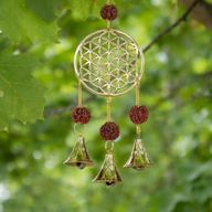 Indiska vindklockor - Mässingens Livets blomma med Rudraksha-pärlor - 3 klockor - 6x27cm