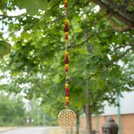 Indiska vindspel - mässing livets blomma med rudraksha-pärlor strängklockor - 6x63 cm