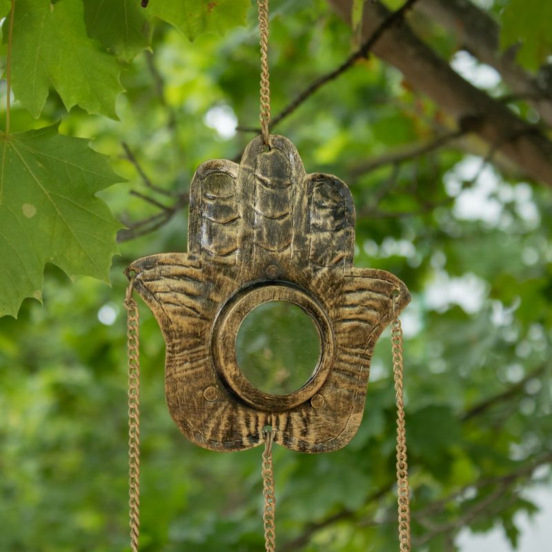 Indiska Vindklockor - Hamsa Liten Spegel 3 Bjällror - 14x55 cm