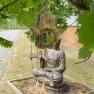 Indiska vindklockor - Hamsa stor spegel 5 bjällror - 19x65 cm