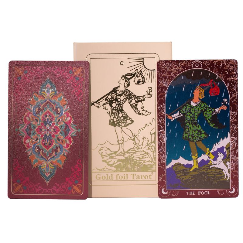 Rosa låda med rubinfolie för tarotkort – gåvoboxset med häfte