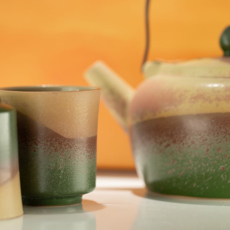 Japanskt kyusu-stil te-set - För grönt te - Fyra koppar