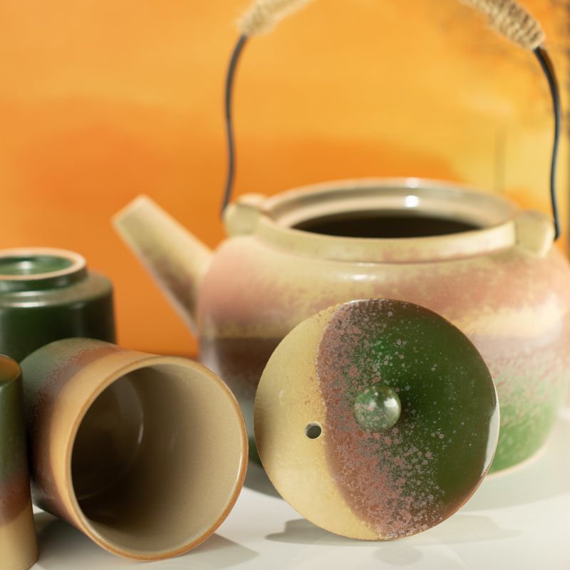 Japanskt kyusu-stil te-set - För grönt te - Fyra koppar