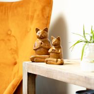 Träsnidade rökelsebrännare - Stor Yoga-katt