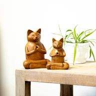 Träsnidade rökelsebrännare - Stor Yoga-katt