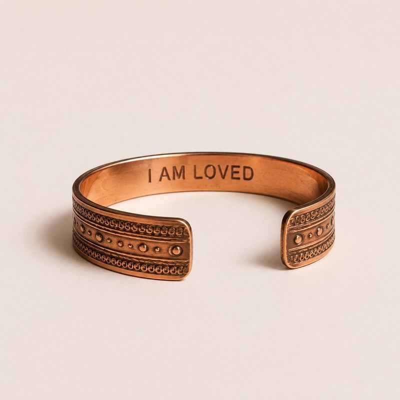 Solida koppararmband med gravyrer av affirmationer (blandade)