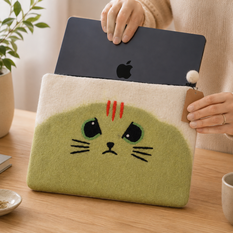 Feltad laptopfodral (upp till 14 tum) - Grumpy Cat