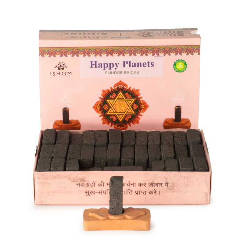 Förpackning med 104 naturliga rökelsebrickor och brännare - Happy Planets - Ritual Brickor