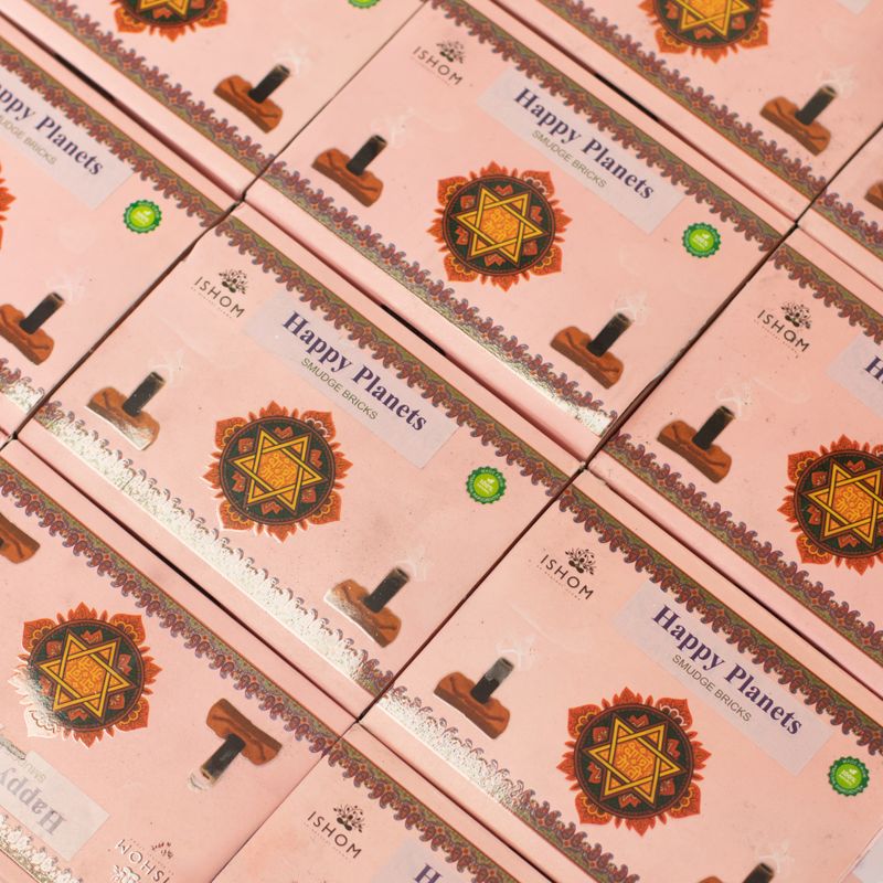 Förpackning med 104 naturliga rökelsebrickor och brännare - Happy Planets - Ritual Brickor