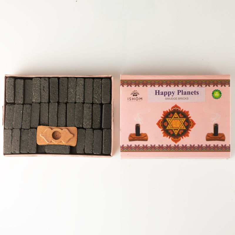 Förpackning med 104 naturliga rökelsebrickor och brännare - Happy Planets - Ritual Brickor