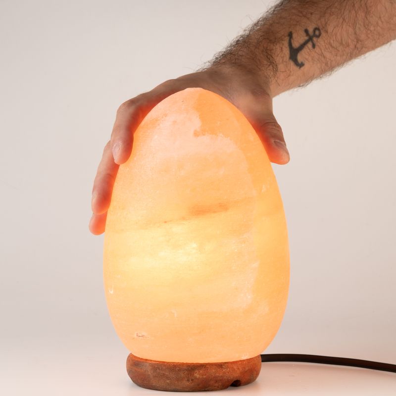 Saltlampa äggformad - träbas