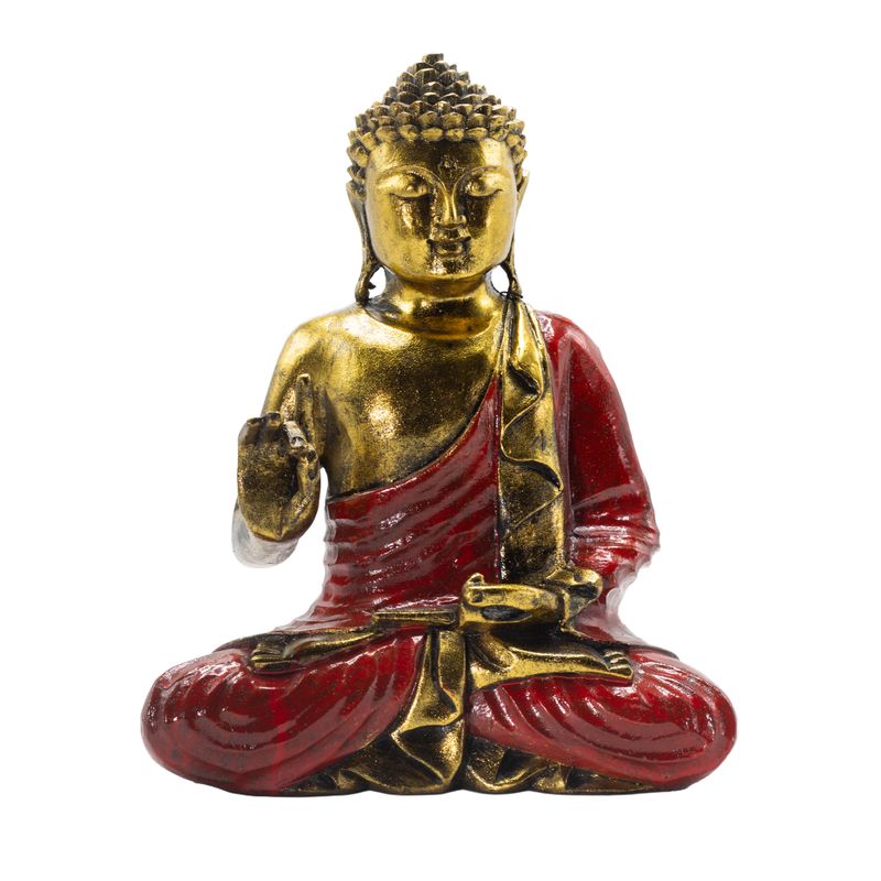 Röd och Guld Buddha - Extra stor 30 cm - Abhaya Mudra (ingen rädsla)