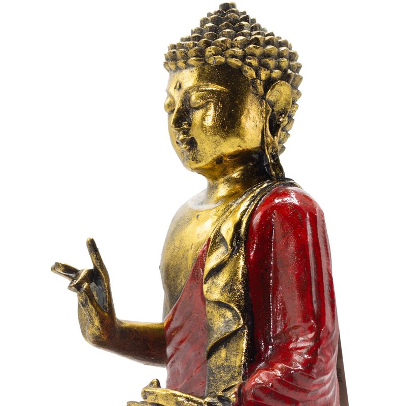 Röd och Guld Buddha - Extra stor 30 cm - Abhaya Mudra (ingen rädsla)
