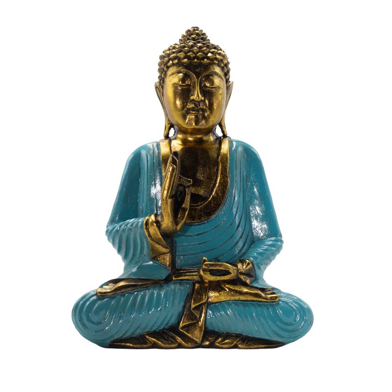 turkos och guld Buddha - Extra stor 40 cm - Vitarka Mudra (visdom)