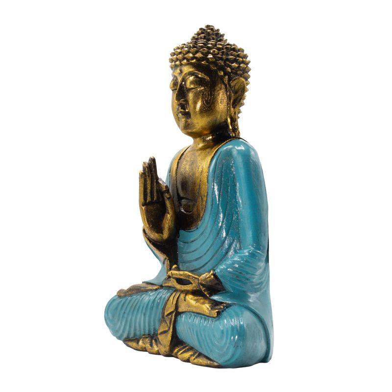 turkos och guld Buddha - Extra stor 40 cm - Vitarka Mudra (visdom)