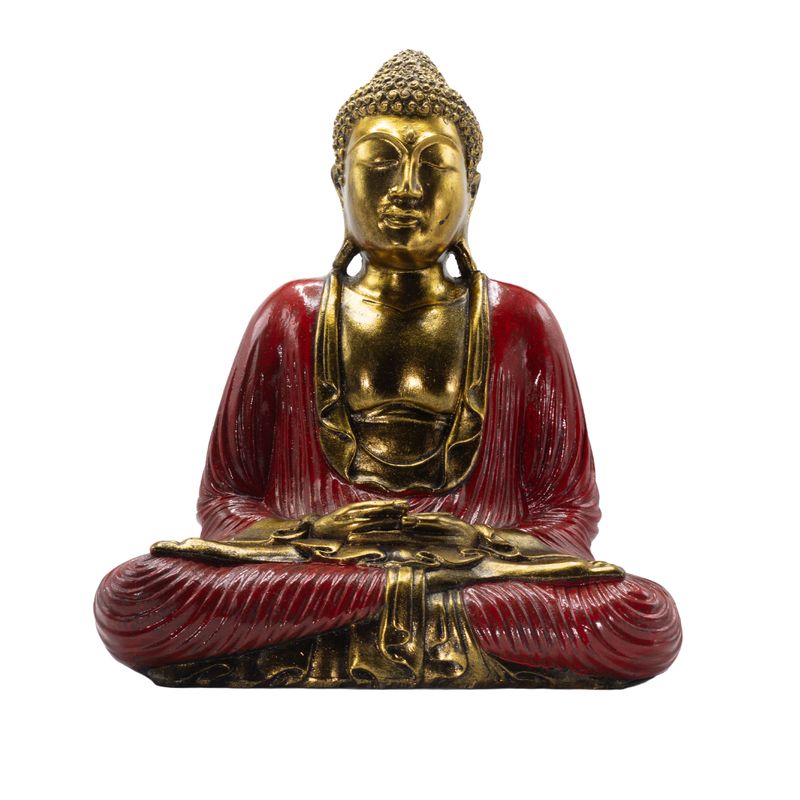 Röd & Guld Buddha - Extra stor 40 cm - Duyana Mudra (meditation)