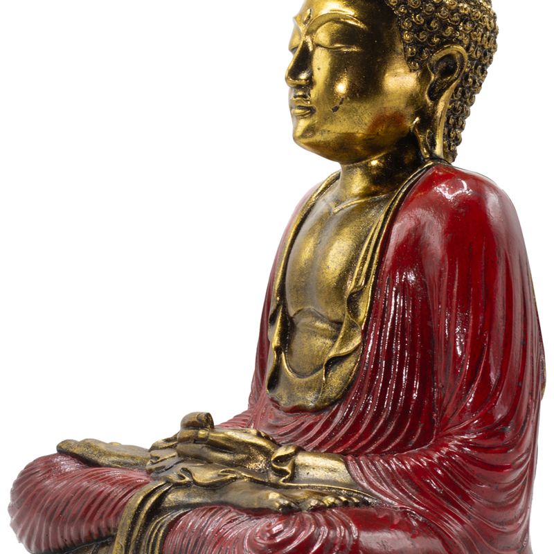 Röd & Guld Buddha - Extra stor 40 cm - Duyana Mudra (meditation)