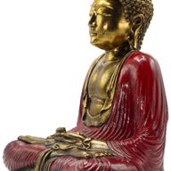 Röd & Guld Buddha - Extra stor 40 cm - Duyana Mudra (meditation)