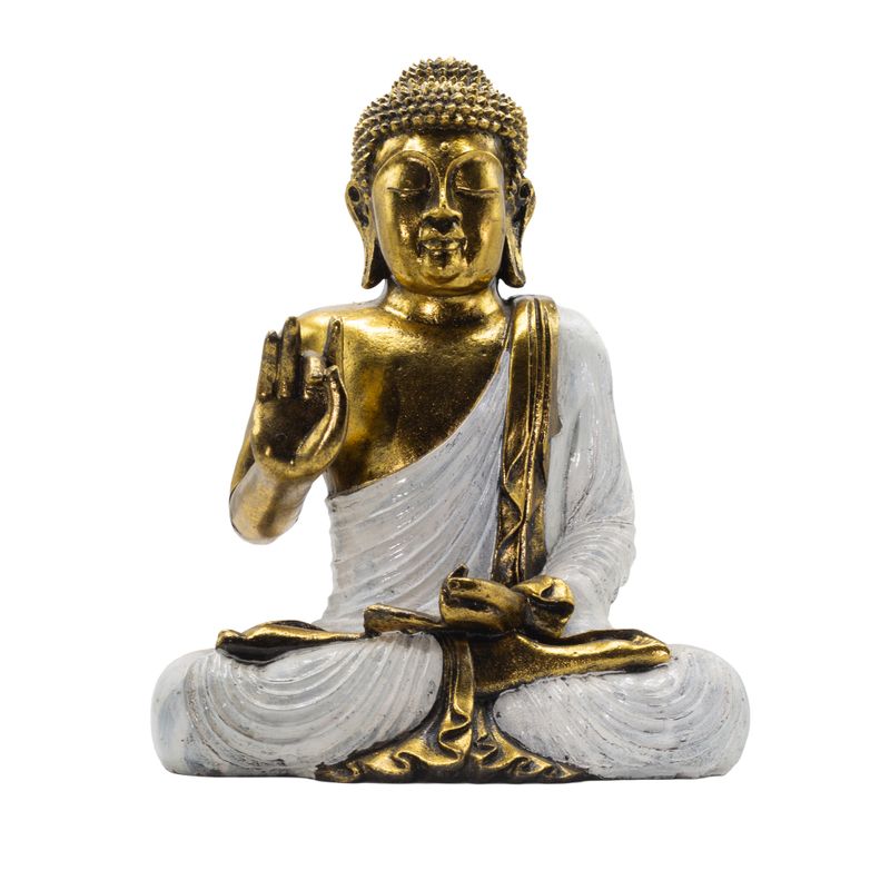 Vit och guld Buddha - Extra stor 40 cm - Abhaya Mudra (Ingen rädsla)