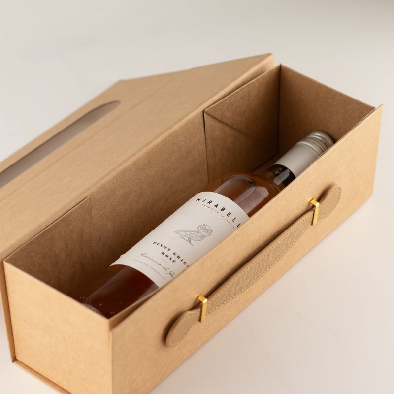 Ihopfällbar presentlåda - vinlåda-form (33,5x10x10,5 cm) - brun kraftpapper