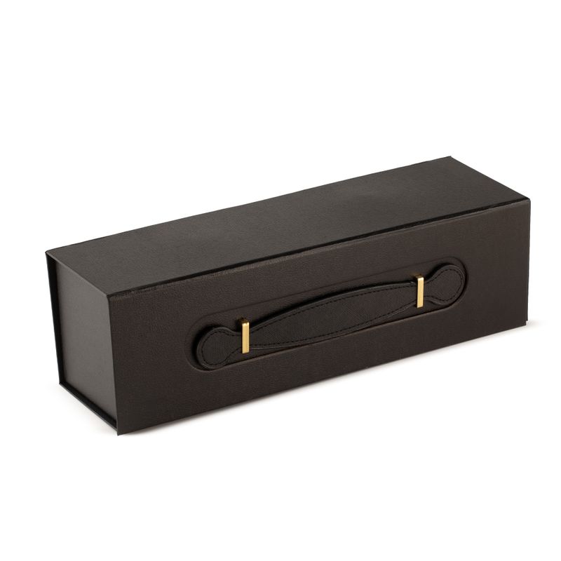 Plattförpackad presentask – vinlådesform (33,5 × 10 × 10,5 cm) – Svart