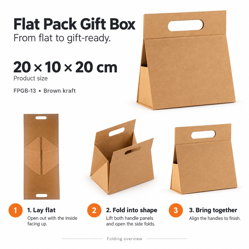 Ihopfällbar gåvobox - Stor handbox  (28x12.5x26cm) - benvit