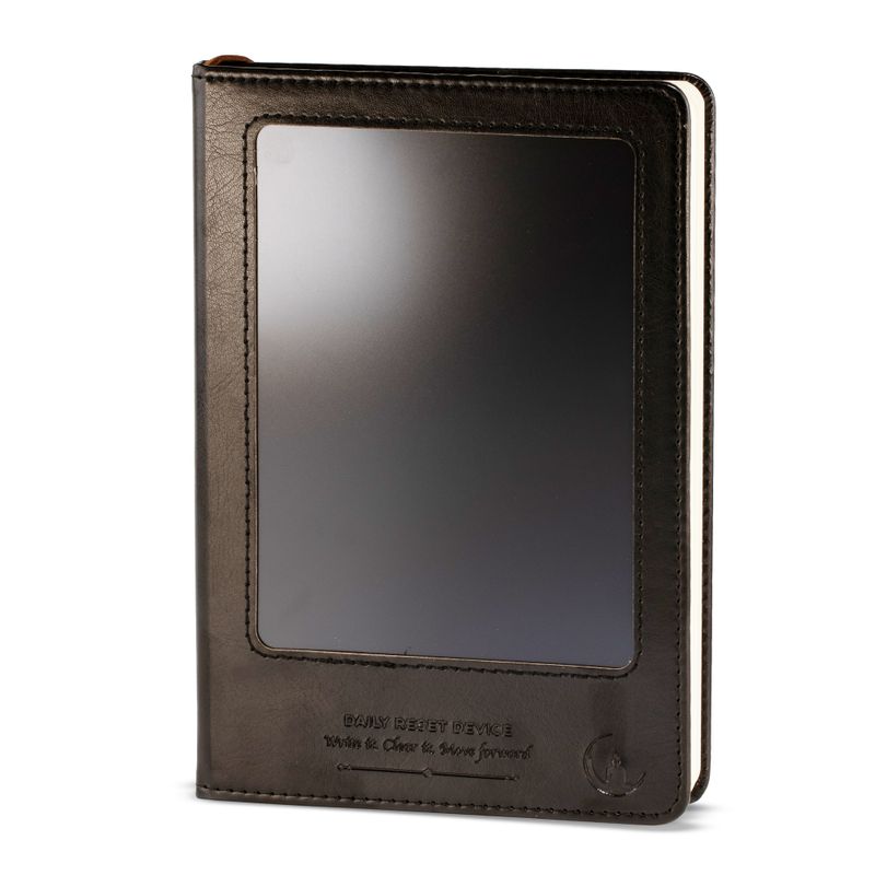 Avsiktsanteckningsbok - LCD Wipe Screen - svart läderimitation - mässingblad - 80 blad