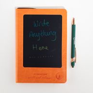 Avsiktsanteckningsbok - LCD rengöringsduk för skärm - orange läderimitation - mässingsblad - 80 blad