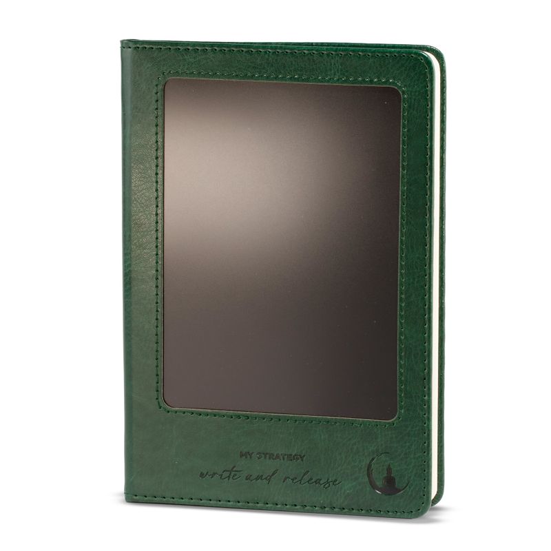 Avsiktsanteckningsbok - LCD-rengöringsduk för skärm - Grön läderimitation - Mässingsblad - 80 blad