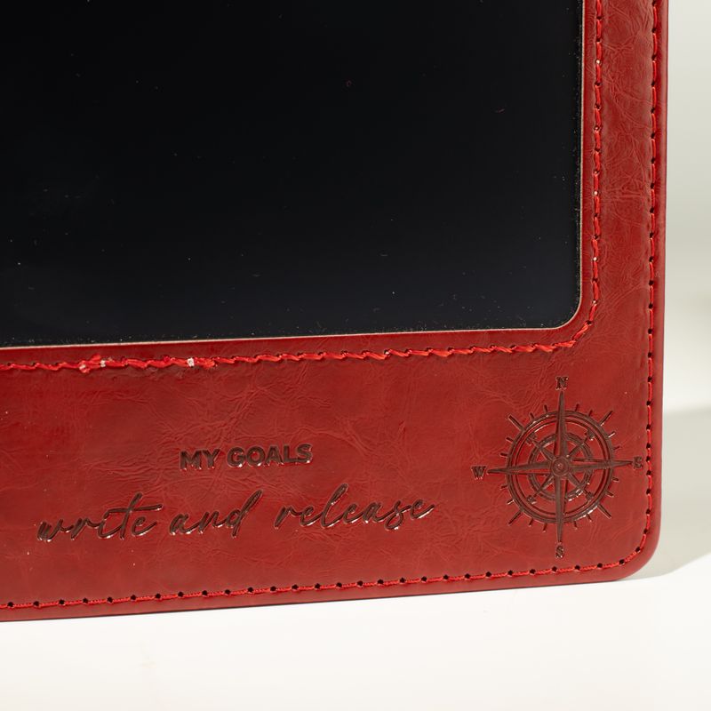 A5 Avsiktsanteckningsbok - LCD wipe-skärm - Röd läderimitation - 80 blad