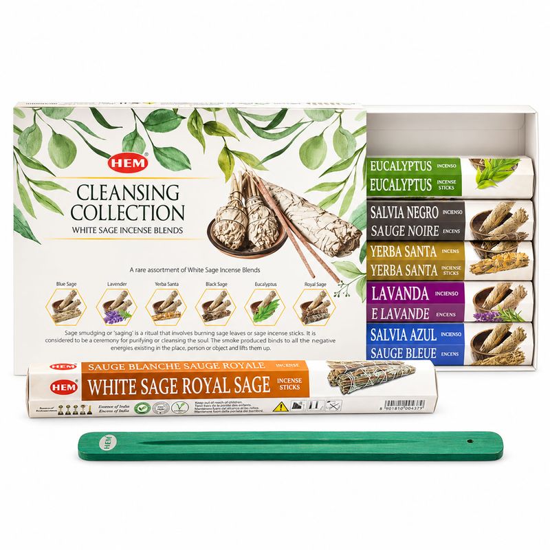 HEM Hexagonalt rökelse - Vit Salvia-kollektion och askfångare (assorterat paket 6)