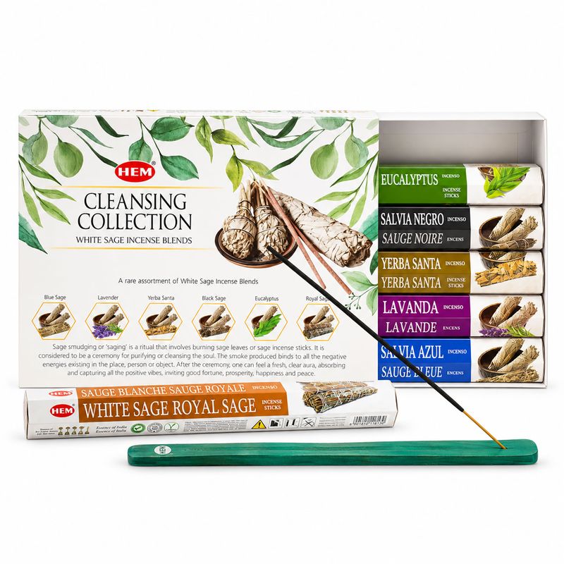 HEM Hexagonalt rökelse - Vit Salvia-kollektion och askfångare (assorterat paket 6)