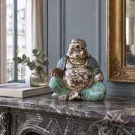 Vintage mintblå handhuggen Buddha-staty – 30 cm – Lyckobuddha