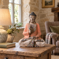 Vintage orange handgjord Buddha-statyn - 40 cm - Lärandets överföring