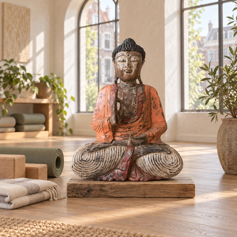 Vintage orange handhuggen Buddha-statyn - 60 cm - undervisningens överföring