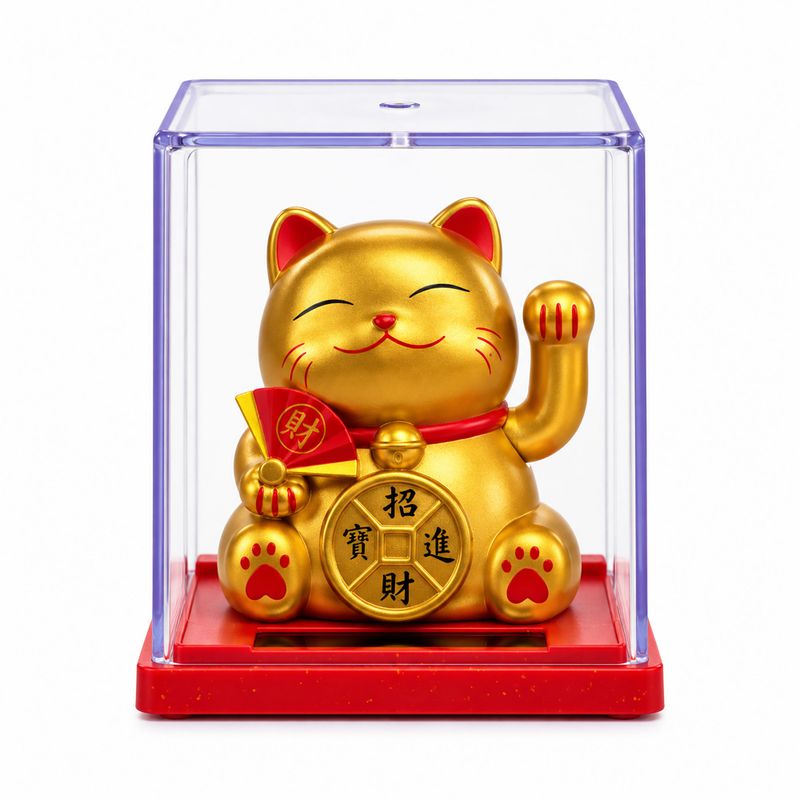 Mini solcellsdriven pengkatt i låda - Guld