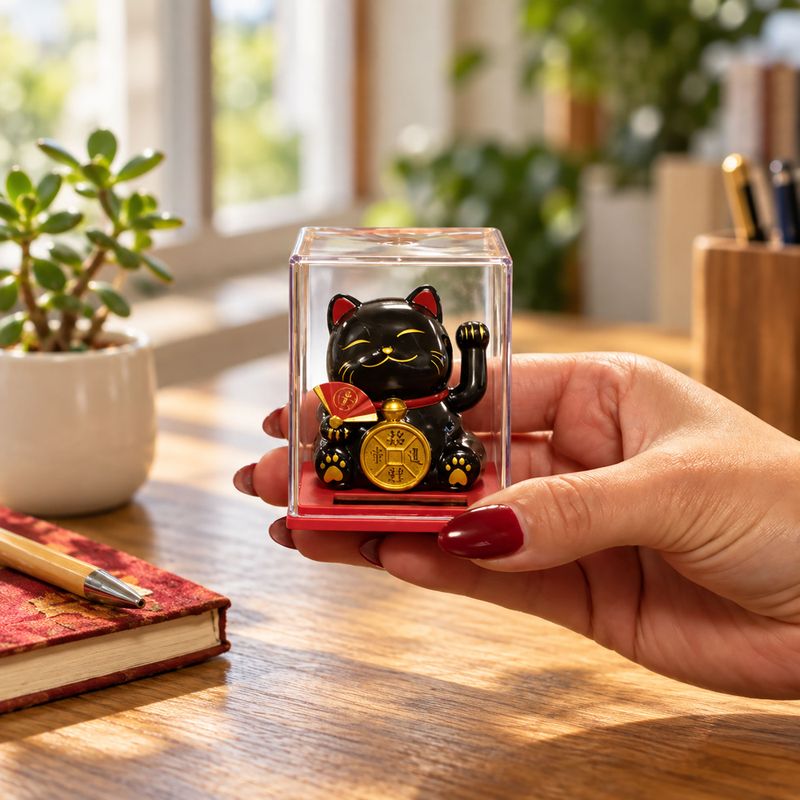 Mini soldriven pengkatt i låda - svart