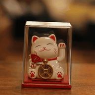 Mini solcellsdriven pengkatt i låda - vit