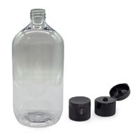 1000ml Genomskinlig Boston-flaska i plast med snäpplock 28mm