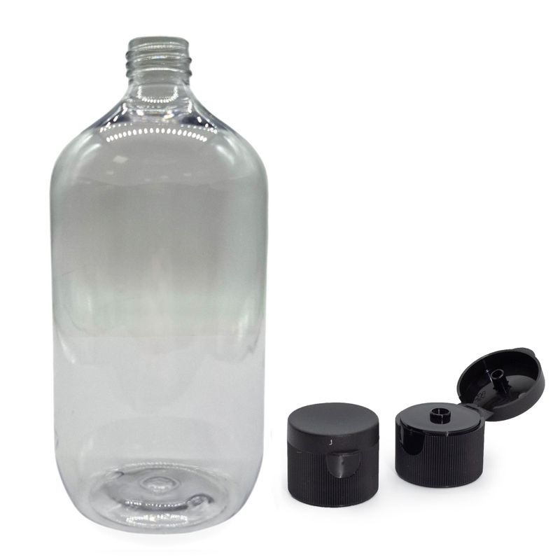 1000ml Genomskinlig Boston-flaska i plast med snäpplock 28mm